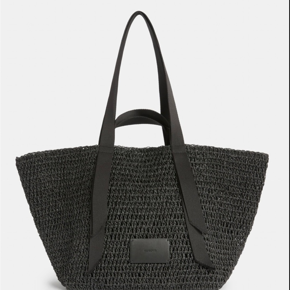 All Saints Black Woven Straw Tote
